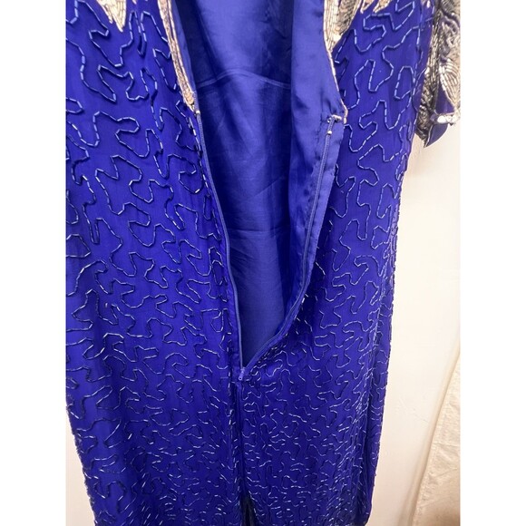 Vintage Formal Sequins Silk Beaded Dress Stenay 80’s Glamour Scallop Sleeves 14 - Picture 10 of 16